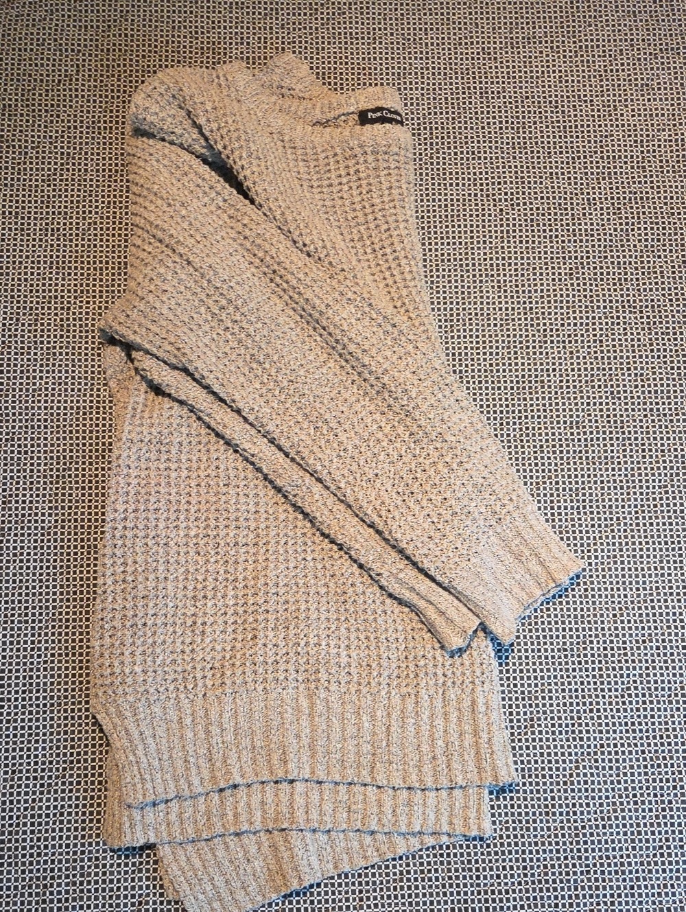 Pink Clover Neutral Beige Waffle Cowl Neck Sweater